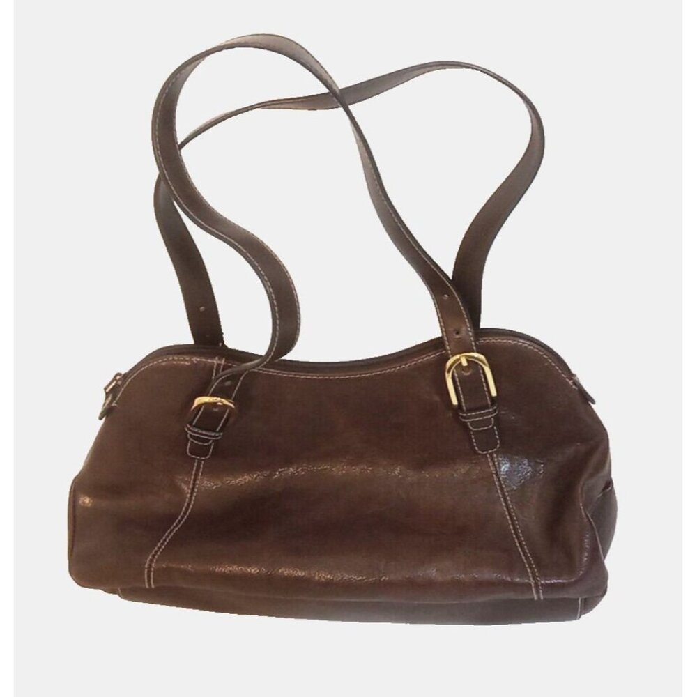 Handbag Tote Womens Brown Genuine Leather Double Handles Zipper 13 W x 8 Hx 4 D